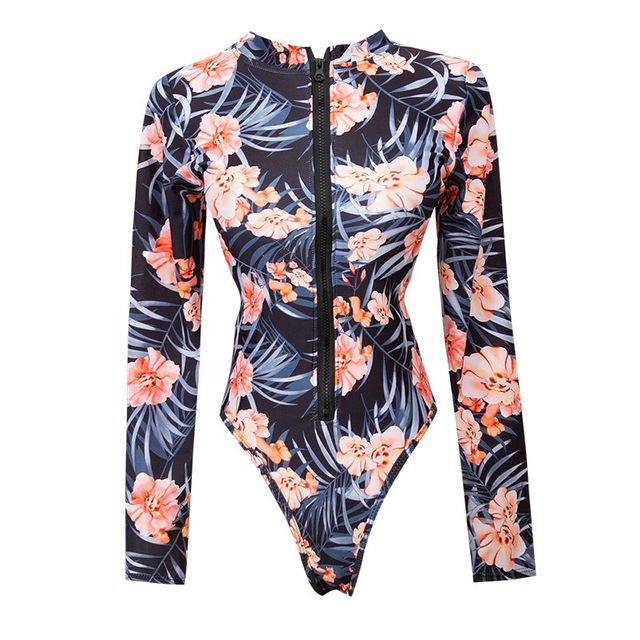 European Style Custom Women Long Sleeves Rash Guards Sports Racing Swimsuit Swimwear Surfing Beachwear
