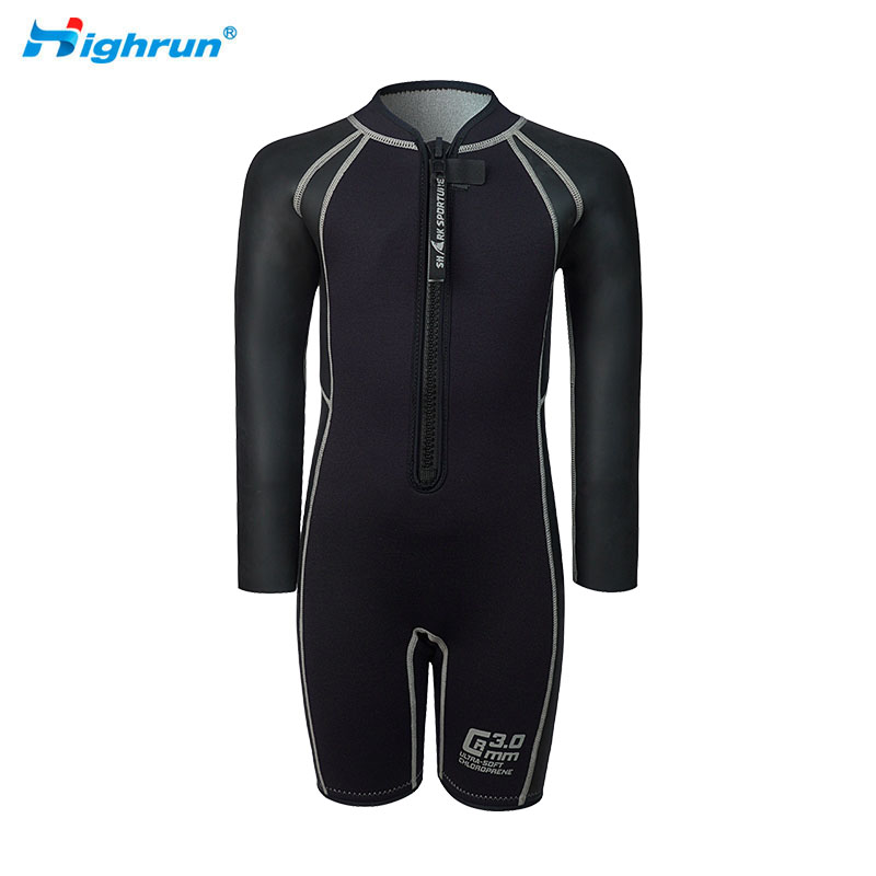 Kids Black Print 3.5 mm Neoprene Smooth Skin Wetsuit with UV Protection One-Piece scuba Diving Wetsuit to Keep Warm