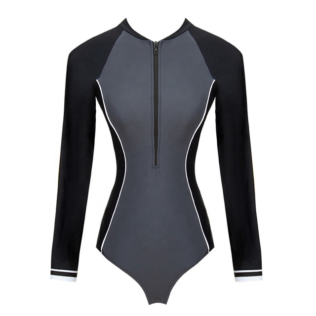 European Style Custom Women Long Sleeves Rash Guards Sports Racing Swimsuit Swimwear Surfing Beachwear
