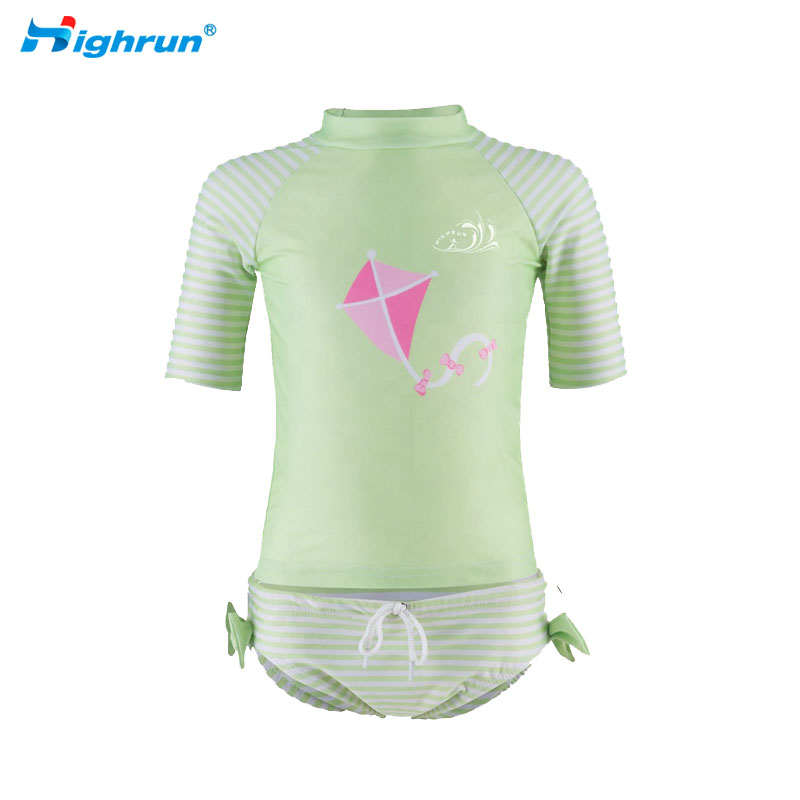 Customized Girl Kids Short Sleeve Anti-UV UPF50+ Rash Guard Beachwear Breathable Spandex/polyester Rash Guards