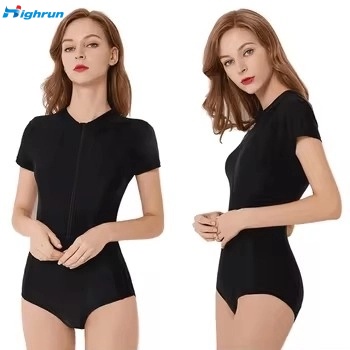 Women's Zipper Front One-Piece Swimsuit Stretchy Slim Fit Bathing Suit for Beach