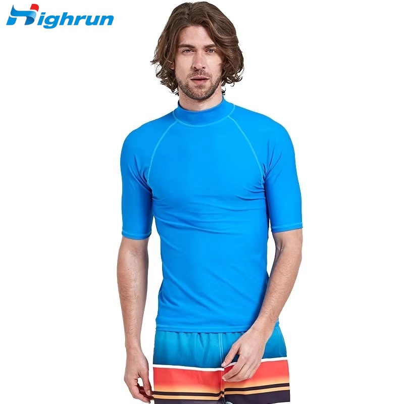 Men's Short Sleeve Lightweight Breathable Rash Guard High Neck UV Protection Swim Shirt