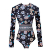 New Design Anti UV Hollow Out One Piece Sexy Floral Swimwear Long Sleeve Women Beautiful Rash Guard Sun Protection Swim Suit