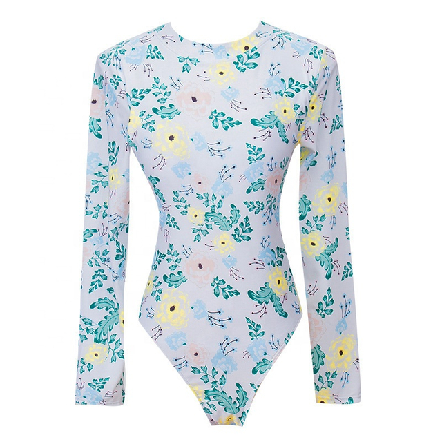 New Design Anti UV Hollow Out One Piece Sexy Floral Swimwear Long Sleeve Women Beautiful Rash Guard Sun Protection Swim Suit