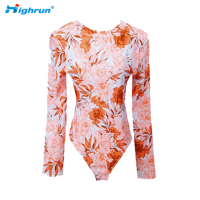 New Design Anti UV Hollow Out One Piece Sexy Floral Swimwear Long Sleeve Women Beautiful Rash Guard Sun Protection Swim Suit