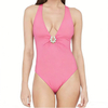 Women's Halter Neck Deep V One Piece Swimsuit Lightweight Breathable Decorative Accent Bathing Suit