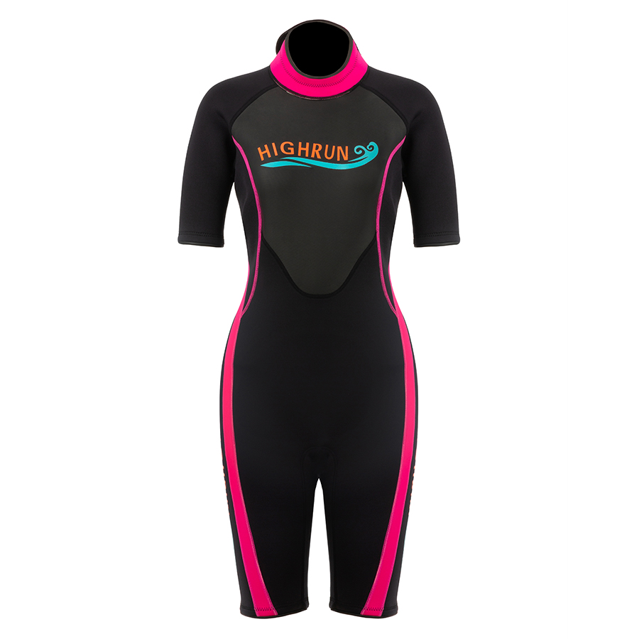 High Quality 3mm Plain Spear Fishing Wetsuit Smooth Skin Neoprene Colored Wetsuit Women Short Sleeve Diving Suit
