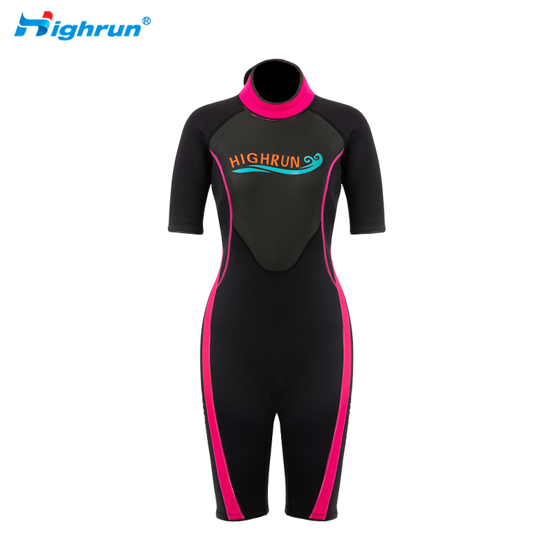 High Quality 3mm Plain Spear Fishing Wetsuit Smooth Skin Neoprene Colored Wetsuit Women Short Sleeve Diving Suit